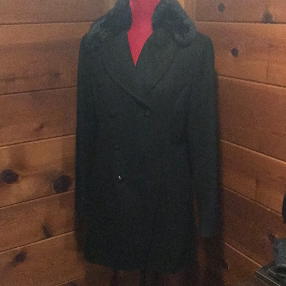 INC black coat with detachable faux fur collar